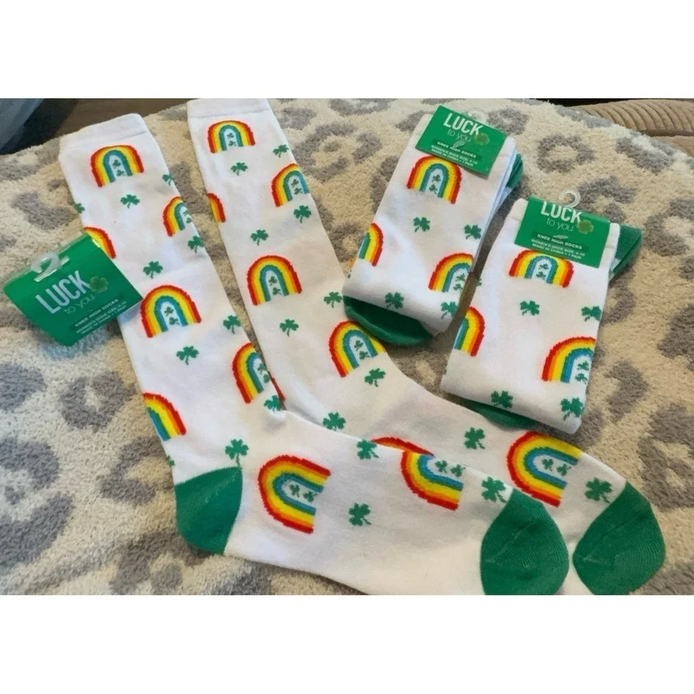 NEW 3 pairs of women's size 4-10 rainbow and shamrock knee high socks! So cute!